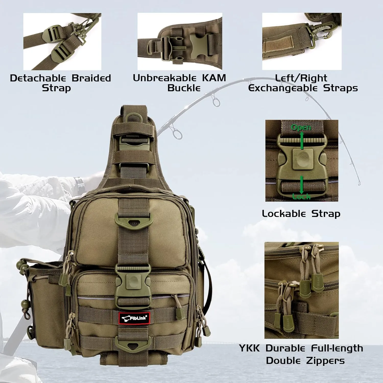Fiblink Tackle Backpack - Water-Resistant Storage Pack With Rod & Gear Holder, Fishing Shoulder Bag