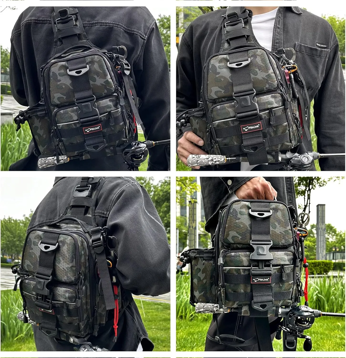 Fiblink Tackle Backpack - Water-Resistant Storage Pack With Rod & Gear Holder, Fishing Shoulder Bag