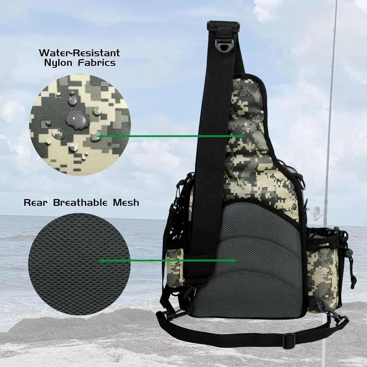 Fiblink Tackle Backpack - Water-Resistant Storage Pack With Rod & Gear Holder, Fishing Shoulder Bag