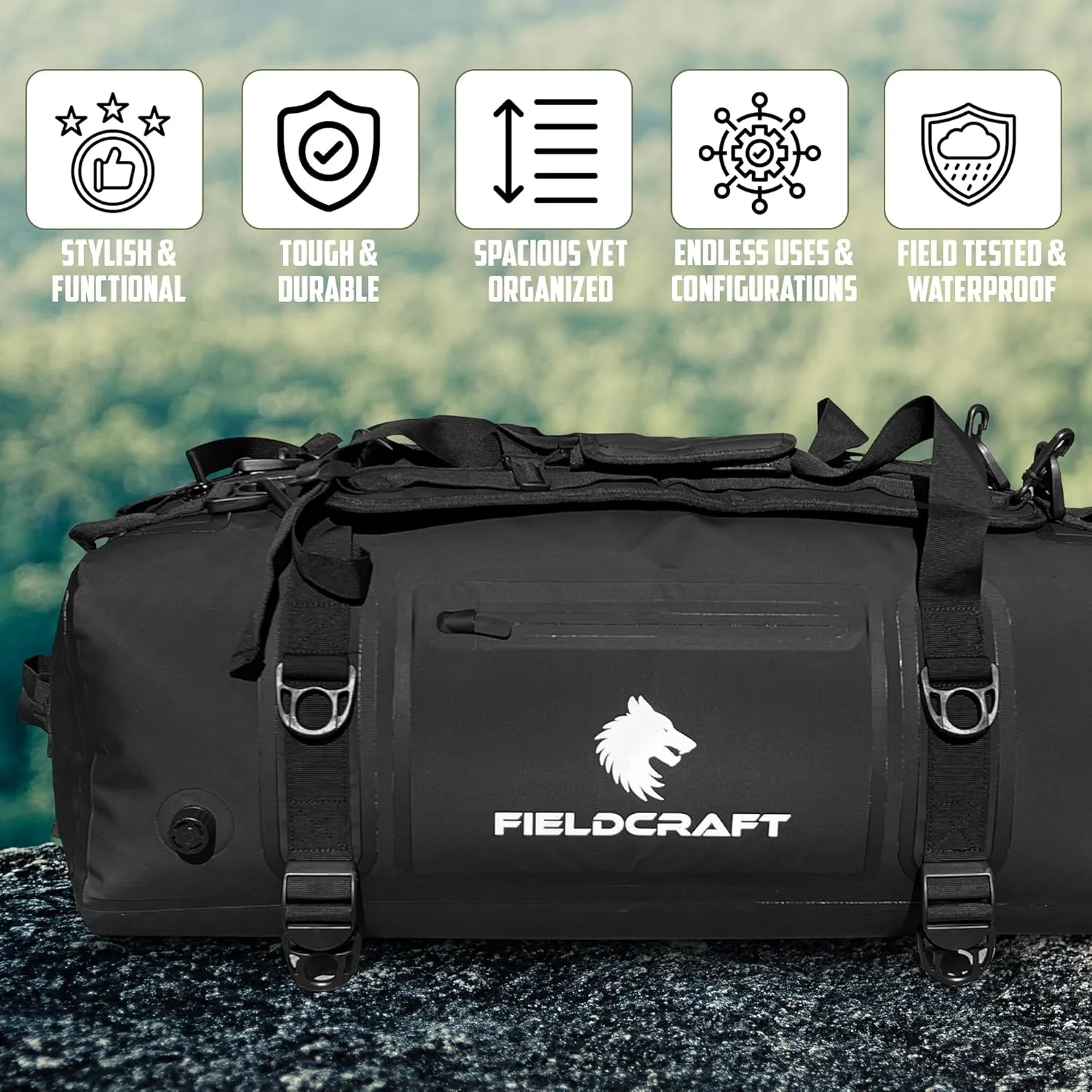 FIELDCRAFT SEA WOLF Waterproof Duffel Bag (Black, 60L)