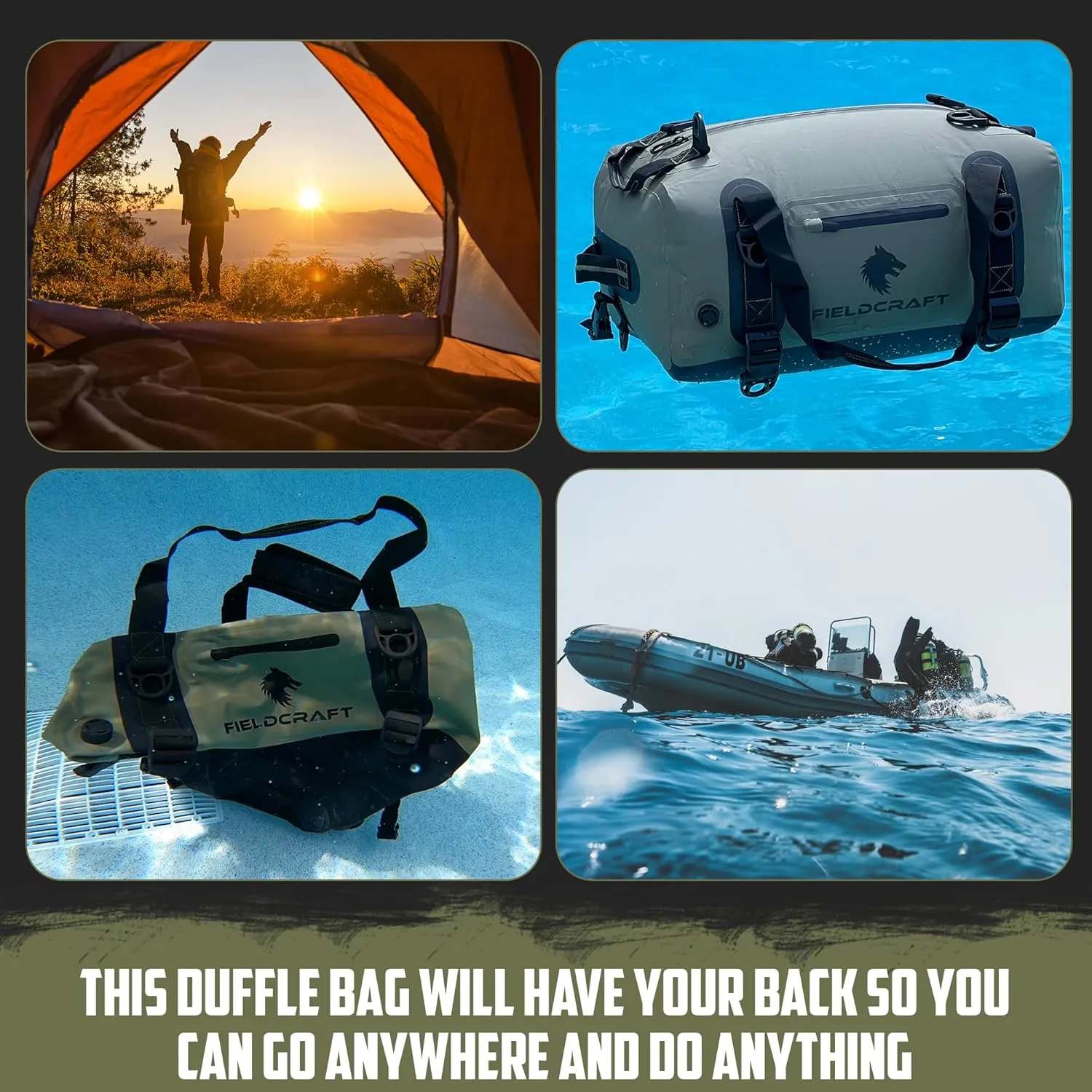 FIELDCRAFT SEA WOLF Waterproof Duffel Bag (Black, 60L)
