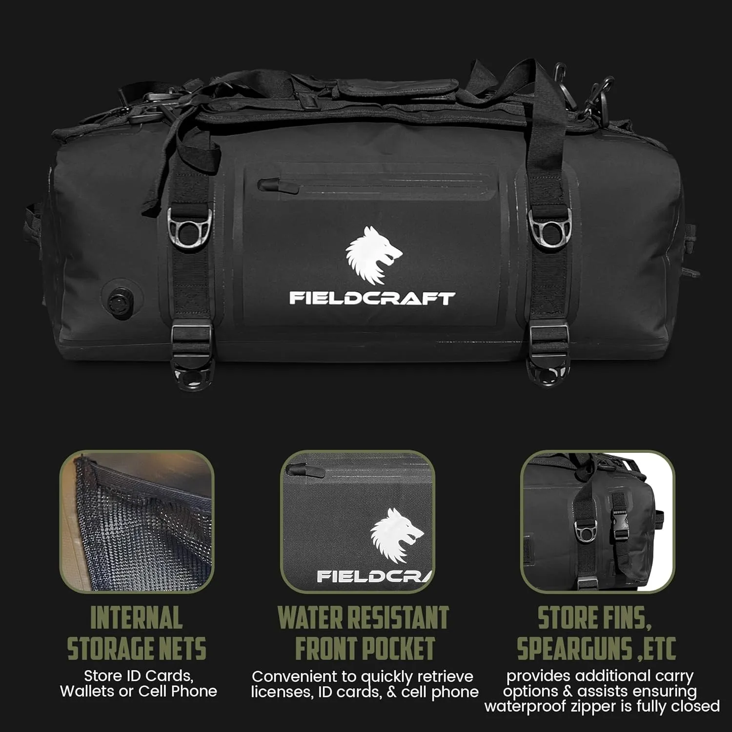 FIELDCRAFT SEA WOLF Waterproof Duffel Bag (Black, 60L)