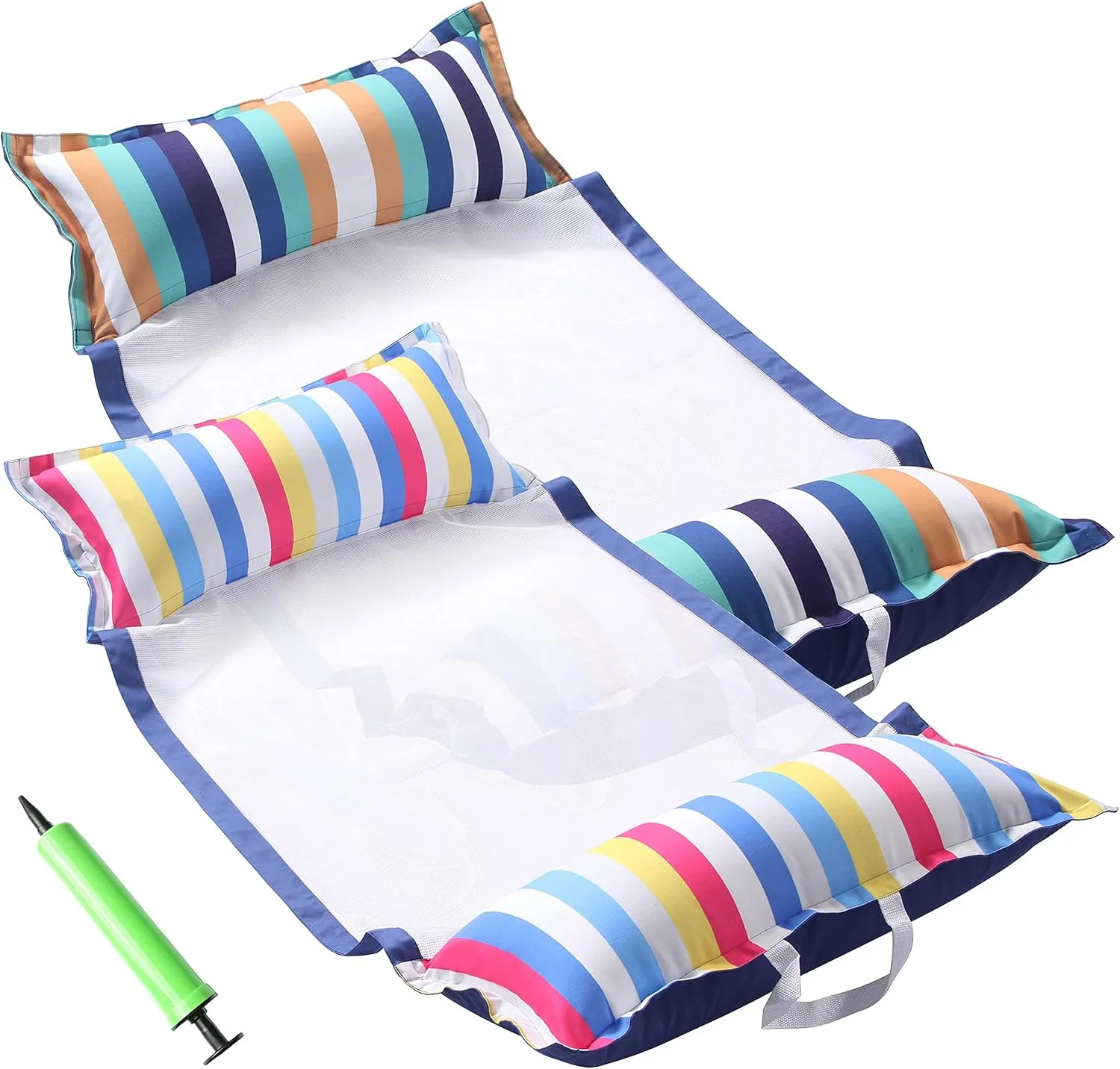 FindUWill 2-Pack Inflatable Pool Floats, XL Large Water Hammock, 4in1 (Saddle, Lounge Chair, Hammock, Drifter) Favric-Covered Pool Lounge for Adults