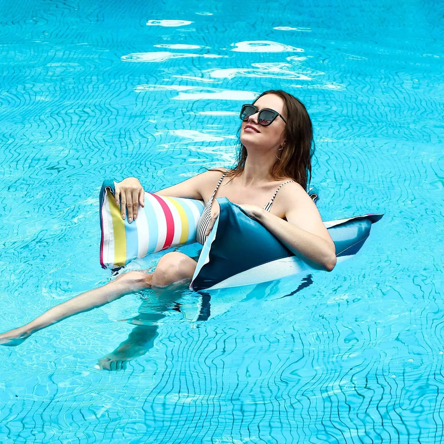 FindUWill 2-Pack Inflatable Pool Floats, XL Large Water Hammock, 4in1 (Saddle, Lounge Chair, Hammock, Drifter) Favric-Covered Pool Lounge for Adults