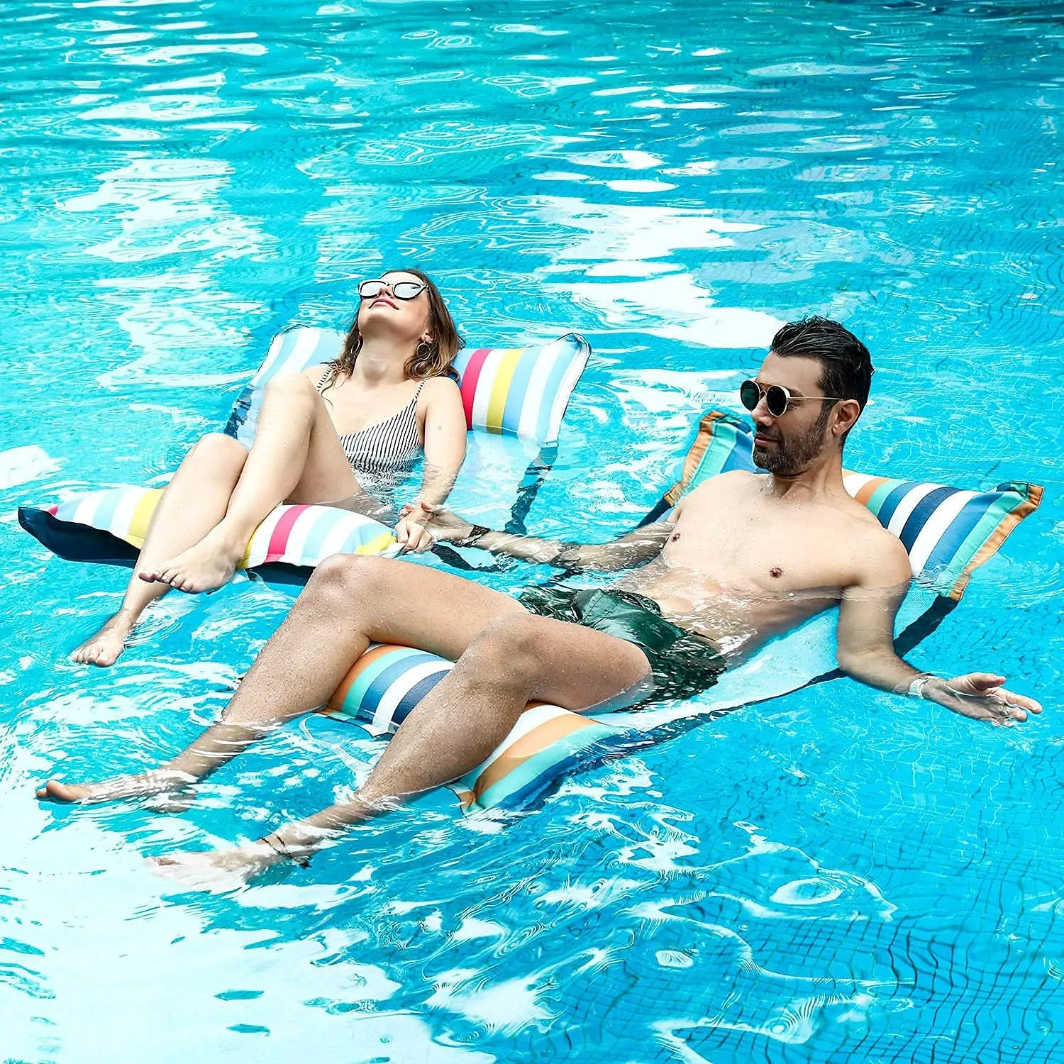 FindUWill Fabric Pool Hammock Floats, XL, 2Pack Inflatable Multi Purpose Water Hammocks Floaties (Saddle, Lounge Chair, Hammock, Drifter), Pool Float Lounger for Adults