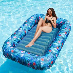 FindUWill Oversized Pool Float Lounge, 72" X 37" Extra Large Fabric-Covered Pool Floats for Adults, Inflatable Contour Lounger with Headrest Ultra-Comfort Cooling Pool Raft (XL, Monstera)