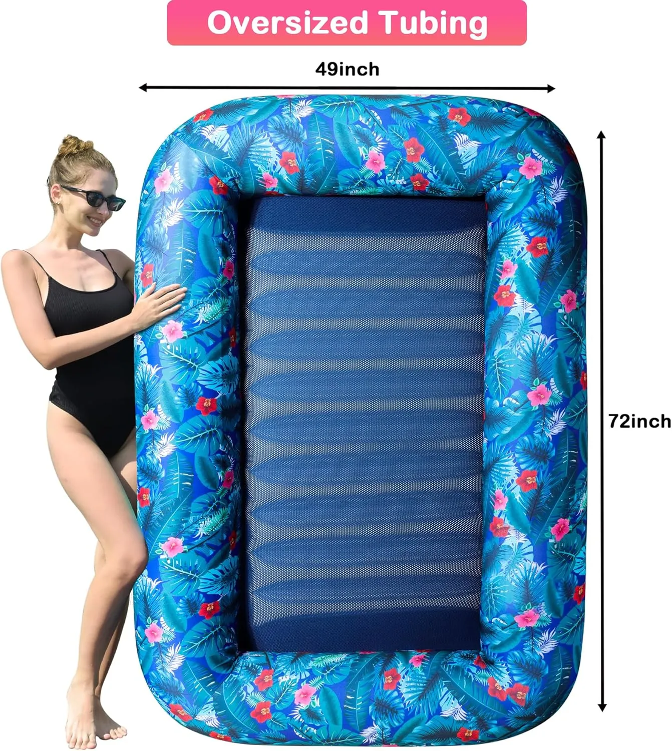 FindUWill Oversized Pool Float Lounge, 72" X 37" Extra Large Fabric-Covered Pool Floats for Adults, Inflatable Contour Lounger with Headrest Ultra-Comfort Cooling Pool Raft (XL, Monstera)