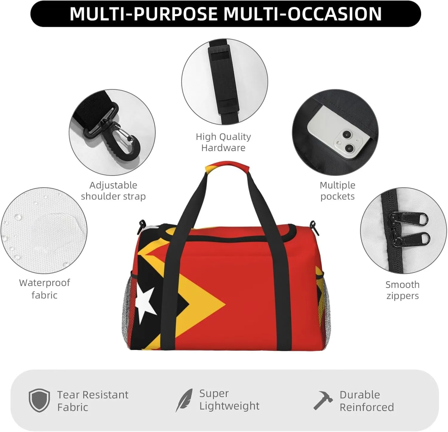 Flag Of East Timor Travel Duffel Bag Large Foldable Waterproof Overnight Bag For Beach Swim Bags Pool Sports Gym