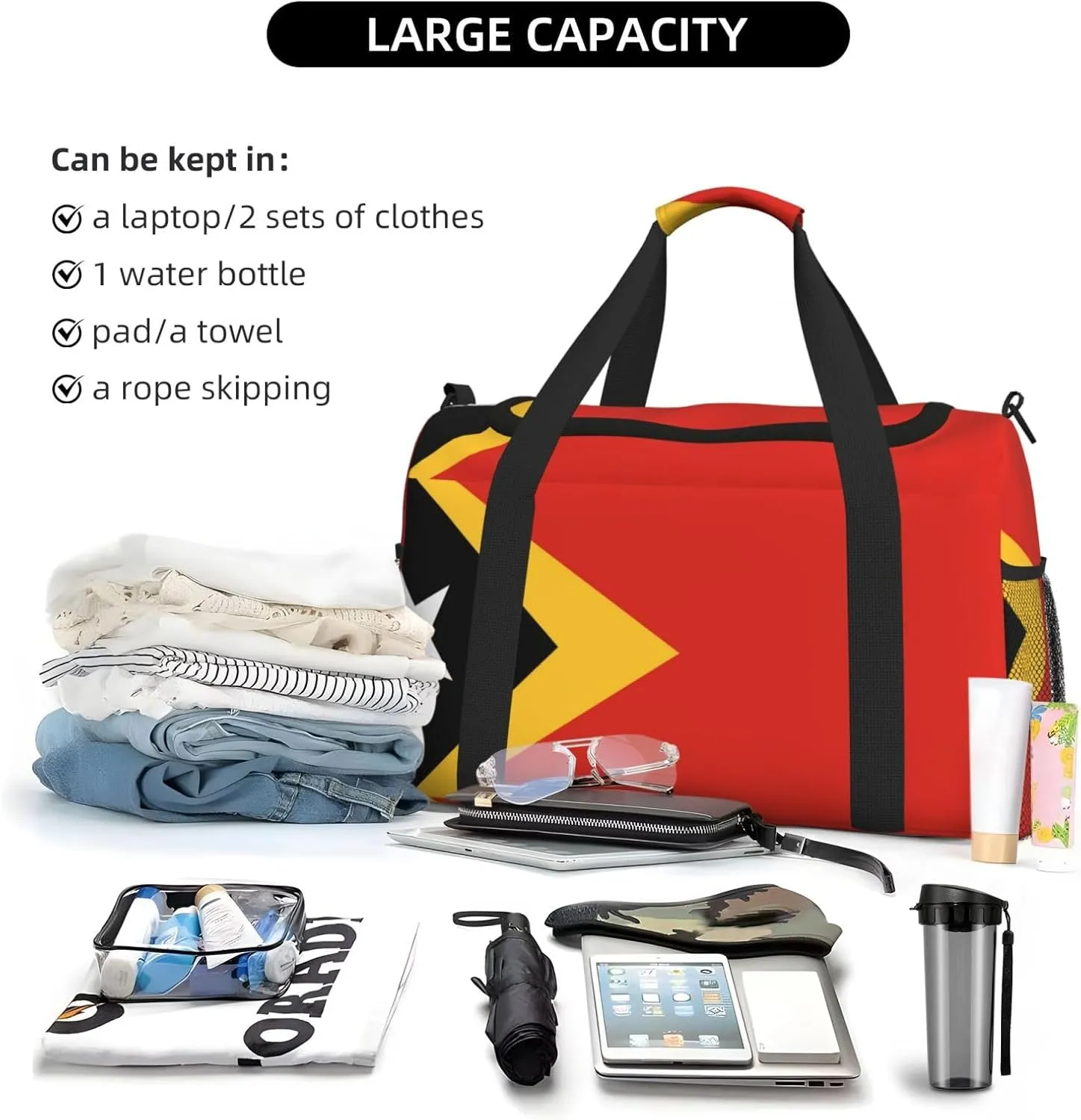 Flag Of East Timor Travel Duffel Bag Large Foldable Waterproof Overnight Bag For Beach Swim Bags Pool Sports Gym