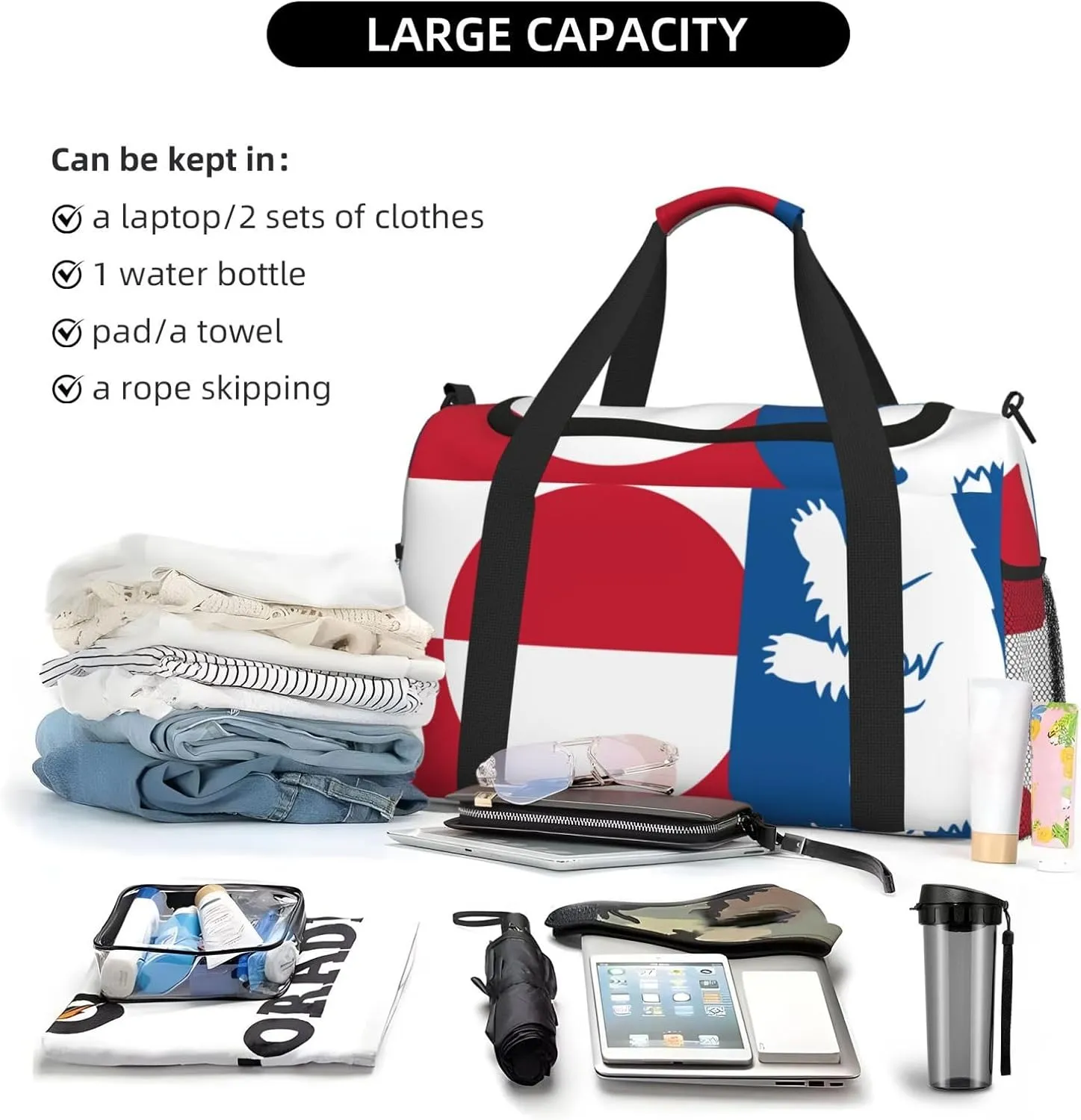 Flag Of Greenland Travel Duffel Bag Large Foldable Waterproof Overnight Bag For Beach Swim Bags Pool Sports Gym