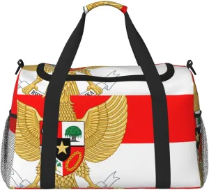 Flag Of Indonesia Travel Duffel Bag Large Foldable Waterproof Overnight Bag For Beach Swim Bags Pool Sports Gym
