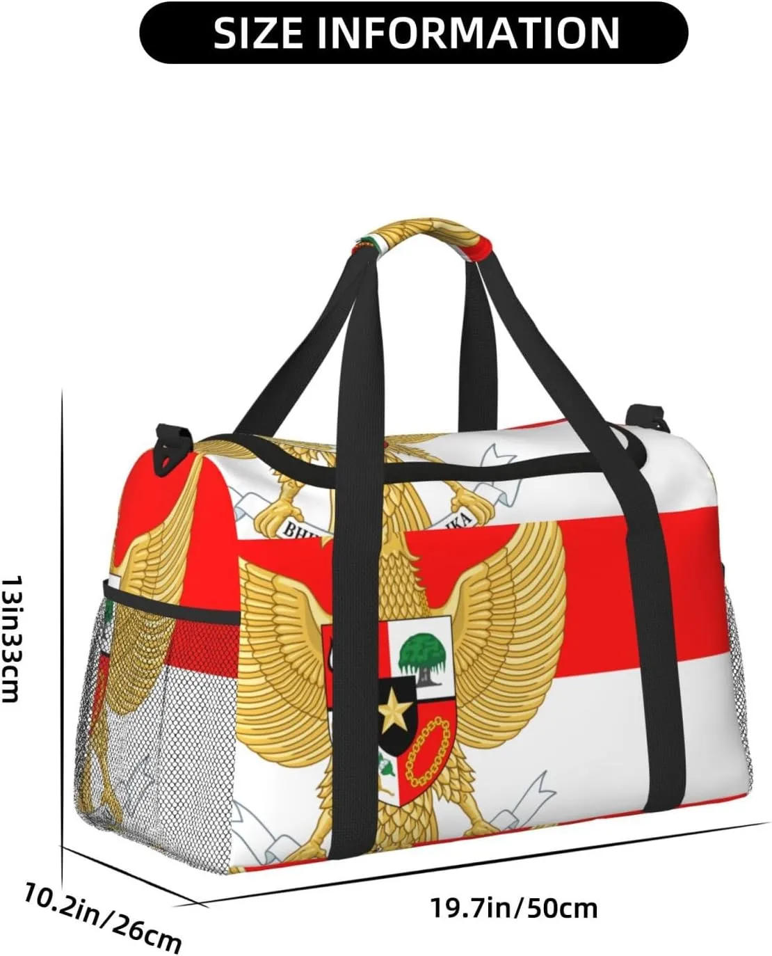 Flag Of Indonesia Travel Duffel Bag Large Foldable Waterproof Overnight Bag For Beach Swim Bags Pool Sports Gym