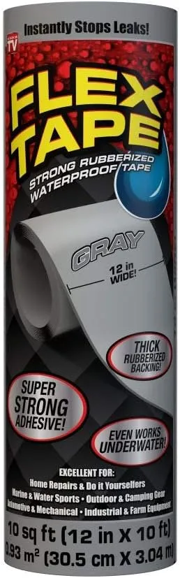 Flex Tape, Original Thick Flexible Rubberized Waterproof Tape - Seal and Patch Leaks, Works Underwater, Indoor Outdoor - Home RV Roof Plumbing and Pool Repairs, Gray, 12 in x 10 ft, Pack of 1