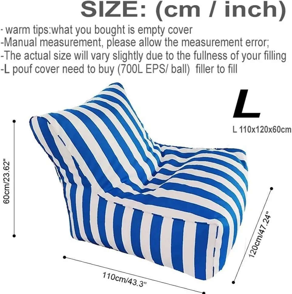 Floating Bean Bag for Pool- Outdoor Waterproof Bean Bag Cover No Filler Stripe Outdoor Beach Pouf Beanbag Sofa Bed Pouf Chair Oxford Kids Adults(Khaki)