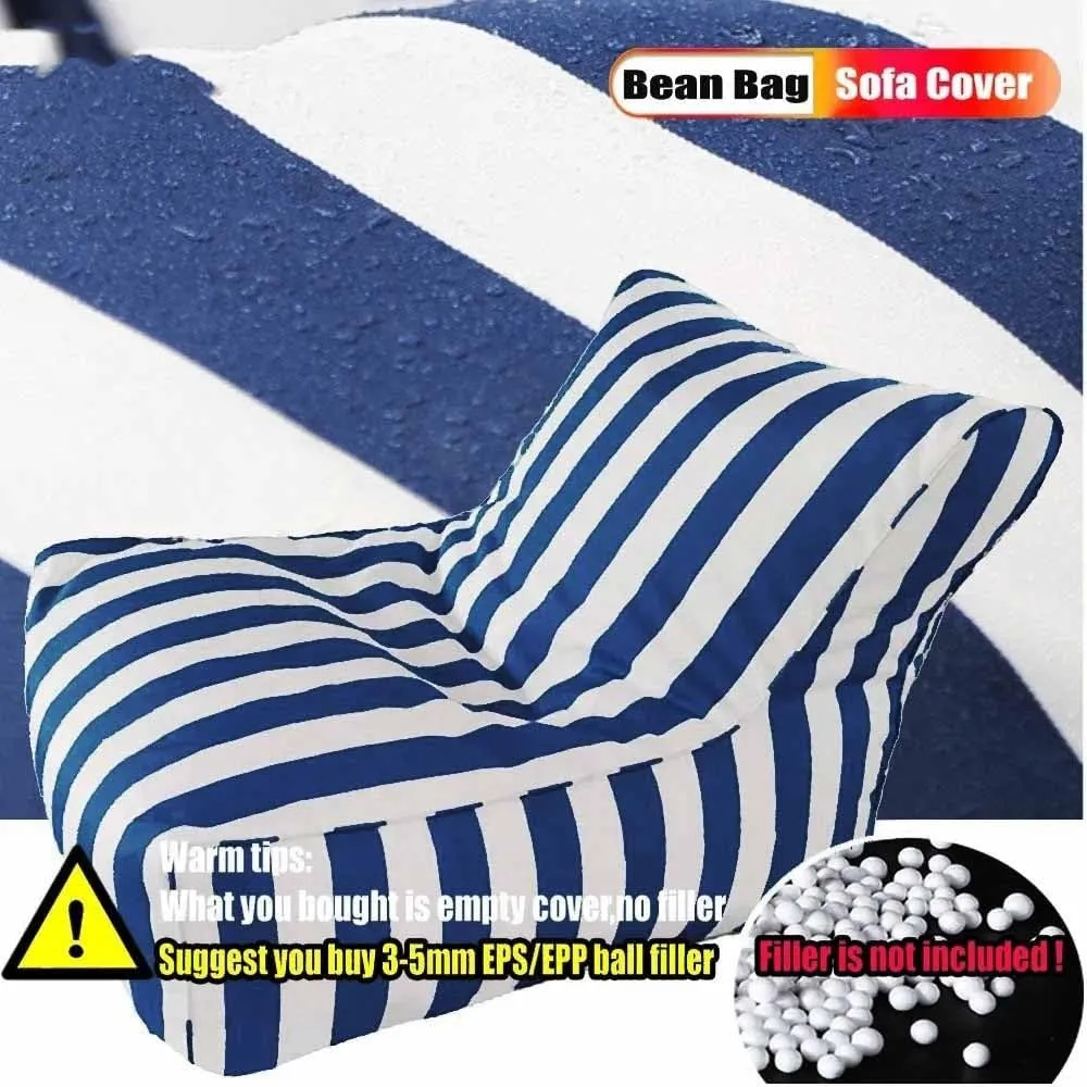 Floating Bean Bag for Pool- Outdoor Waterproof Bean Bag Cover No Filler Stripe Outdoor Beach Pouf Beanbag Sofa Bed Pouf Chair Oxford Kids Adults(Khaki)