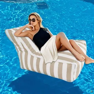 Floating Bean Bag for Pool- Outdoor Waterproof Bean Bag Cover No Filler Stripe Outdoor Beach Pouf Beanbag Sofa Bed Pouf Chair Oxford Kids Adults(Khaki)