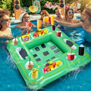 Floating Game Table for Pool - Inflatable Floating Table with Waterproof Playing Cards, 40"x40" Large Pool Float Drinks for Adults, Includes 12 Drink Holders (Green)