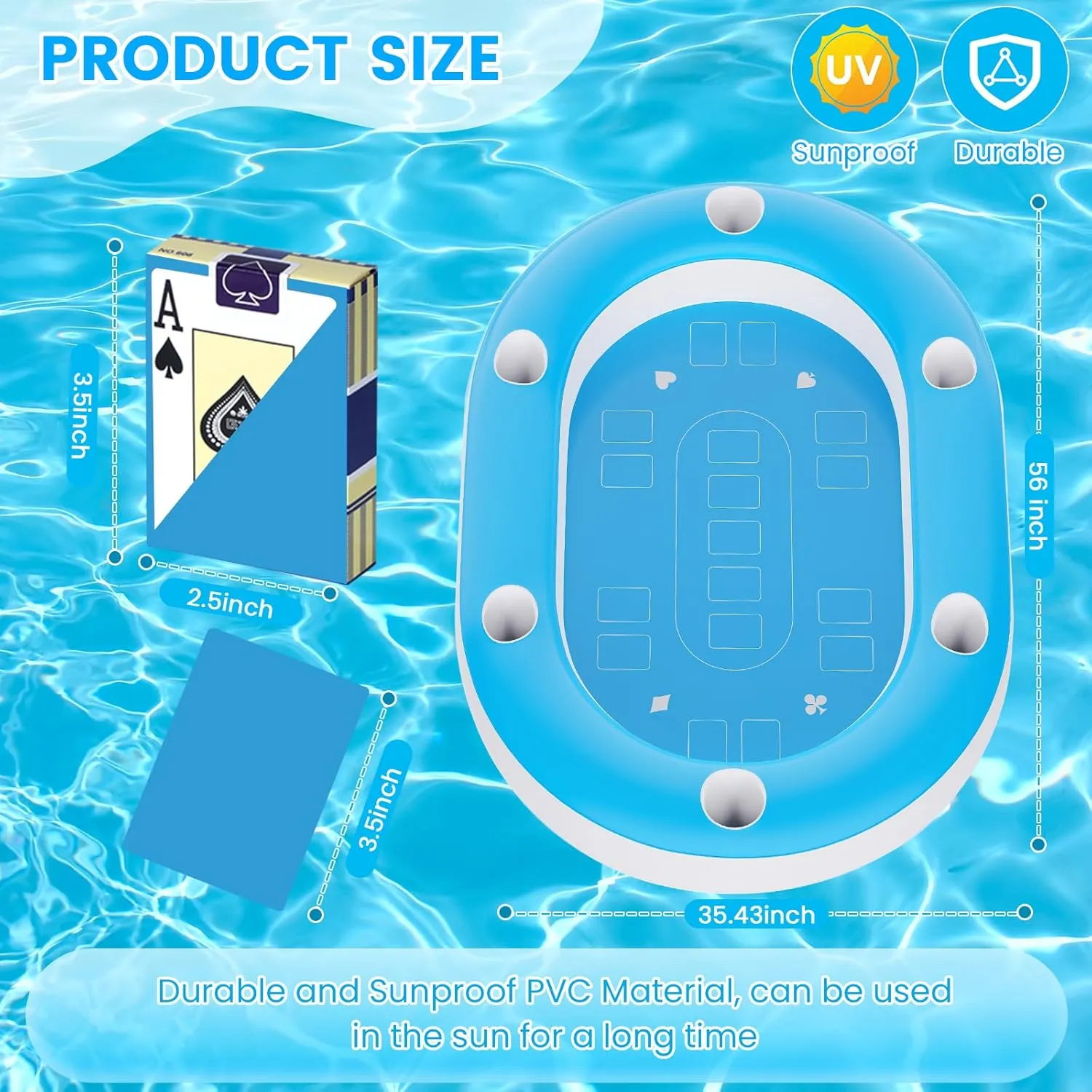 Floating Pool Games Table, 56IN Oversize Large Pool Table for Pool with Waterproof Playing Cards, Pool Accessories Hot Tub Tray Inflatable Food Drink Holder for Summer Party Indoor Outdoor Beach