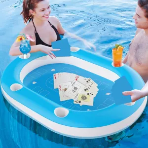 Floating Pool Games Table, 56IN Oversize Large Pool Table for Pool with Waterproof Playing Cards, Pool Accessories Hot Tub Tray Inflatable Food Drink Holder for Summer Party Indoor Outdoor Beach