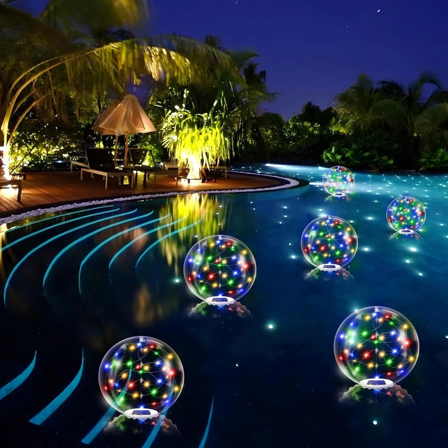 Floating Pool Lights Solar Powered,14 Inch RGBW Inflatable Glow in The Dark Balls,IP68 Waterproof Led Light up for Inground Pool Decorations Outdoor Ornaments Gift