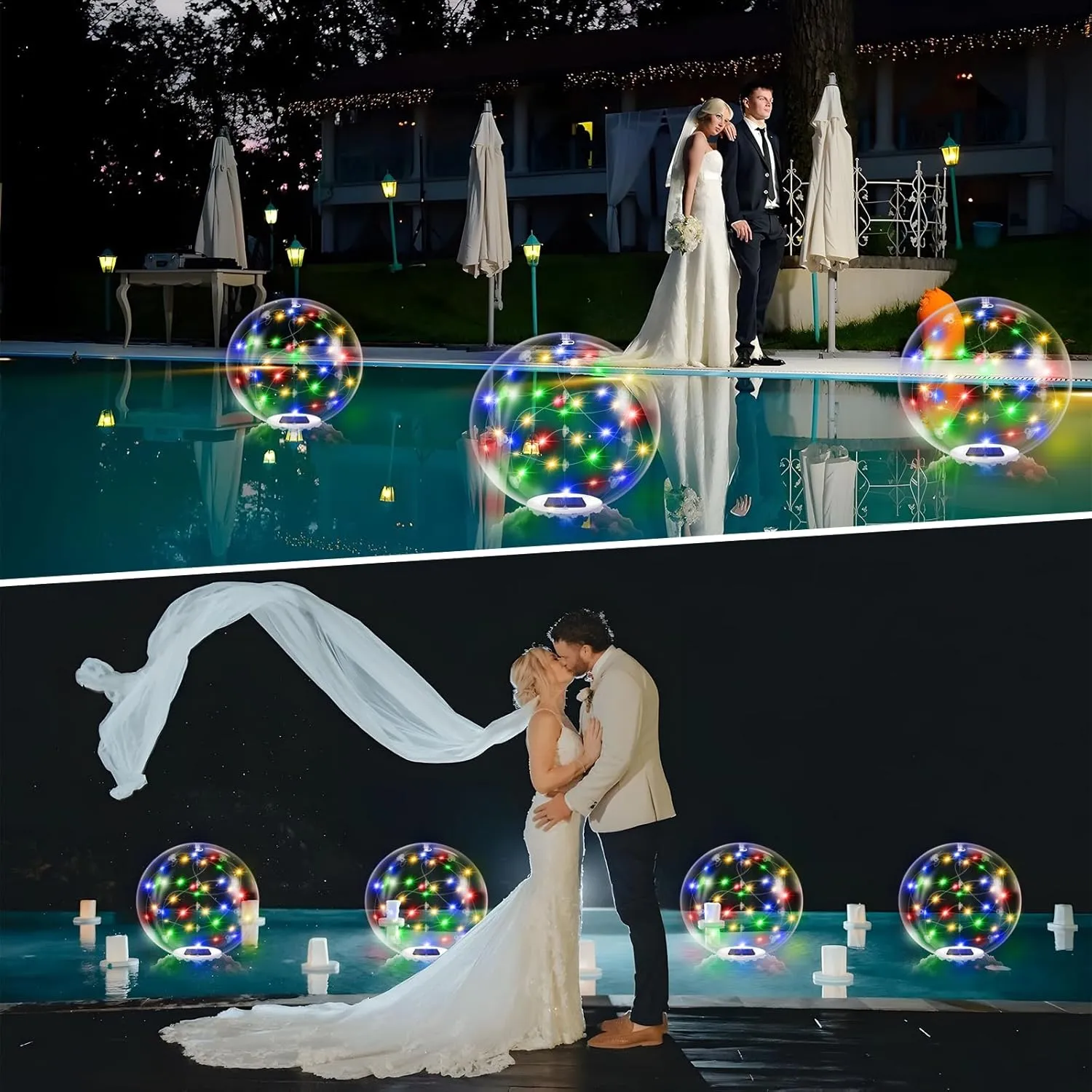 Floating Pool Lights Solar Powered,14 Inch RGBW Inflatable Glow in The Dark Balls,IP68 Waterproof Led Light up for Inground Pool Decorations Outdoor Ornaments Gift