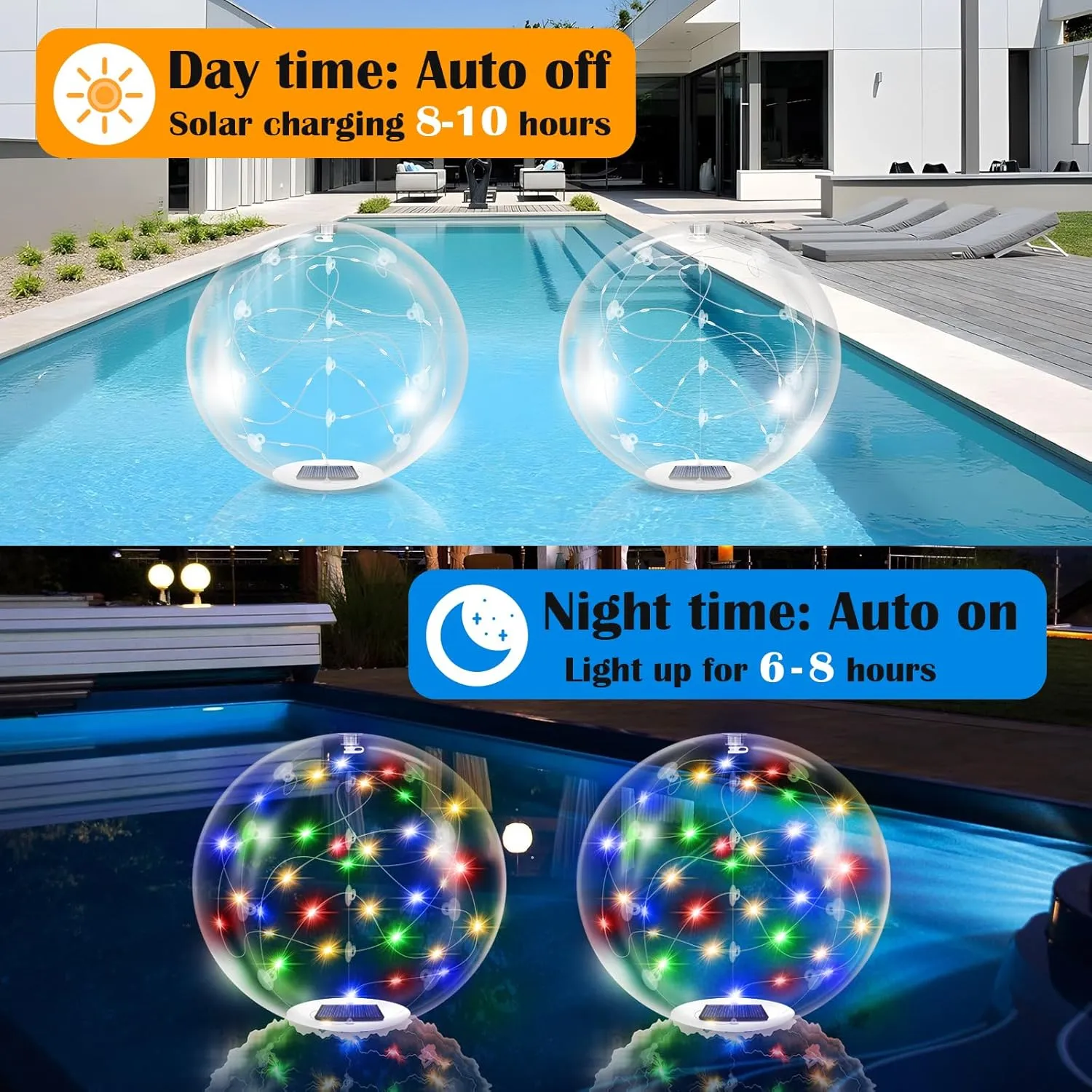 Floating Pool Lights Solar Powered,14 Inch RGBW Inflatable Glow in The Dark Balls,IP68 Waterproof Led Light up for Inground Pool Decorations Outdoor Ornaments Gift