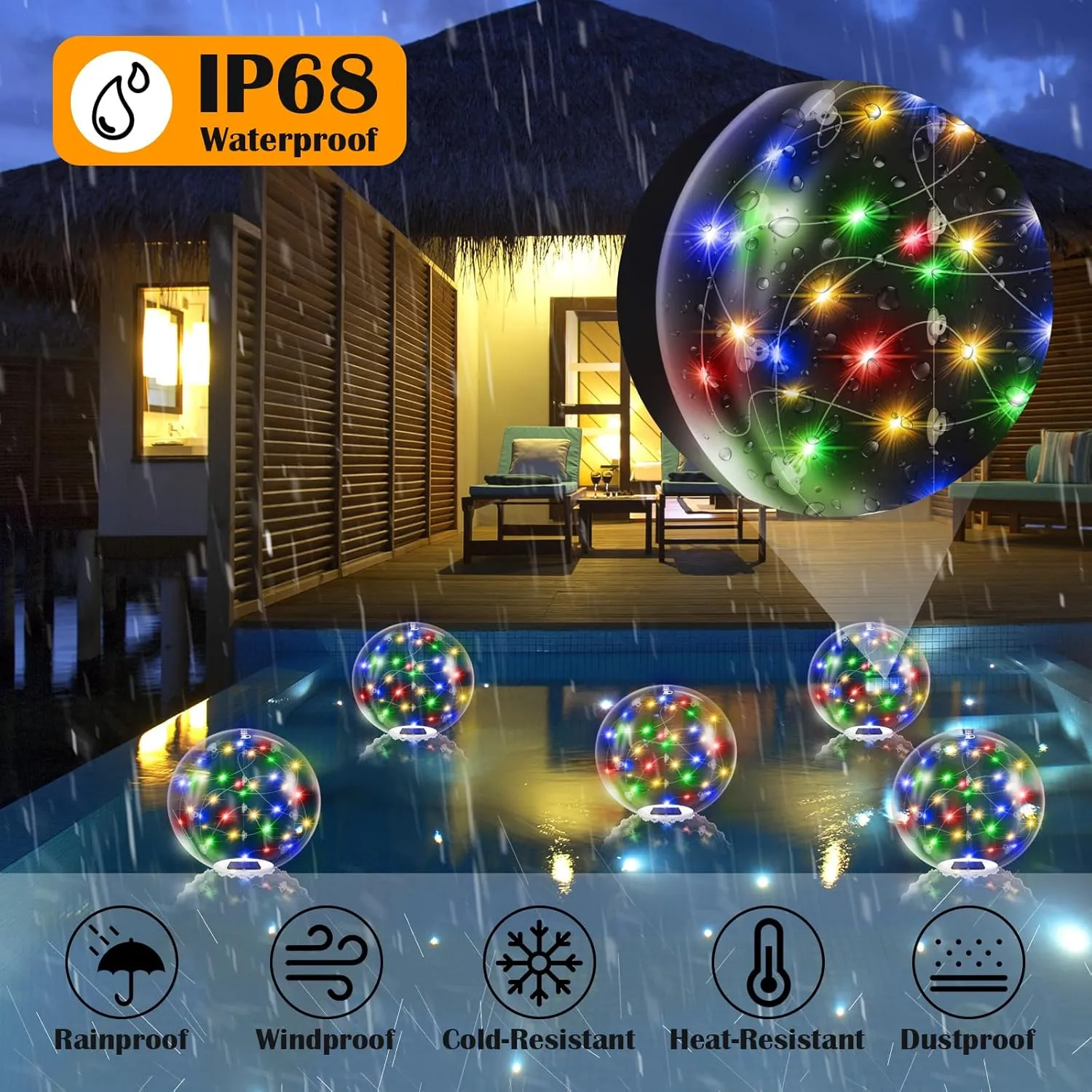 Floating Pool Lights Solar Powered,14 Inch RGBW Inflatable Glow in The Dark Balls,IP68 Waterproof Led Light up for Inground Pool Decorations Outdoor Ornaments Gift