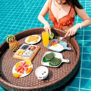 Floating Tray for Pool, Floating Table for Pool, Rattan Woven Serving Tray Food Tray, for Hotel/Open-air Swimming Pool,Wedding Photography Photo Shoot