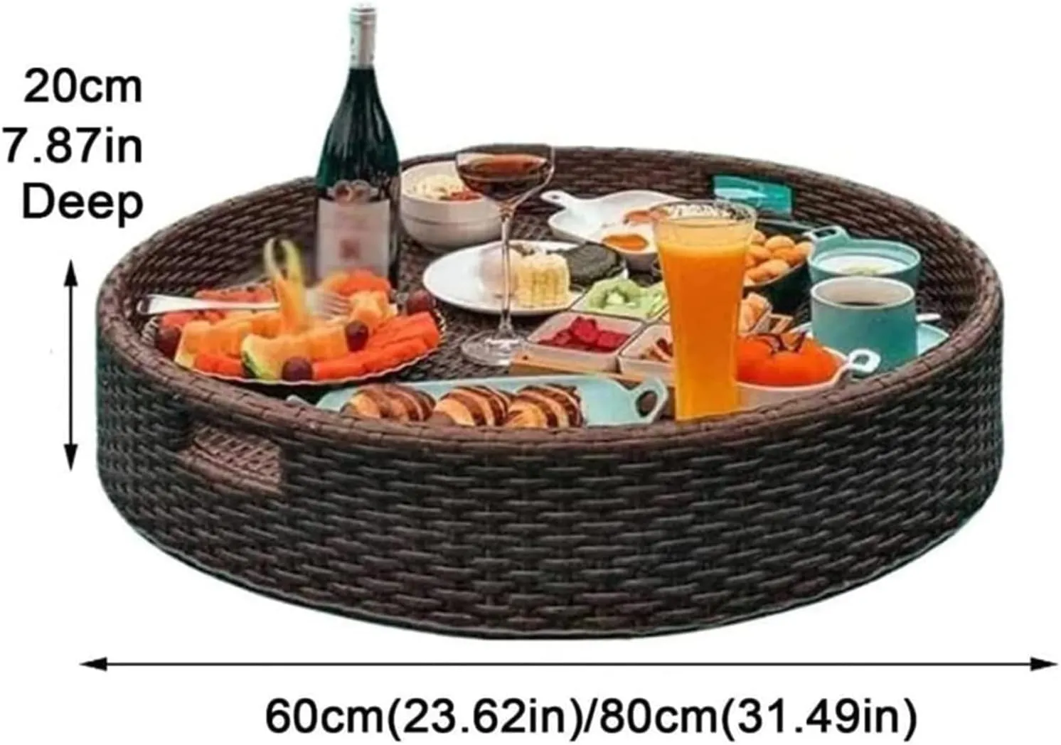 Floating Tray for Pool, Floating Table for Pool, Rattan Woven Serving Tray Food Tray, for Hotel/Open-air Swimming Pool,Wedding Photography Photo Shoot