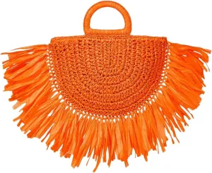 Floerns Women's Straw Bag Holiday Beach Vacation Fringe Trim Handbag