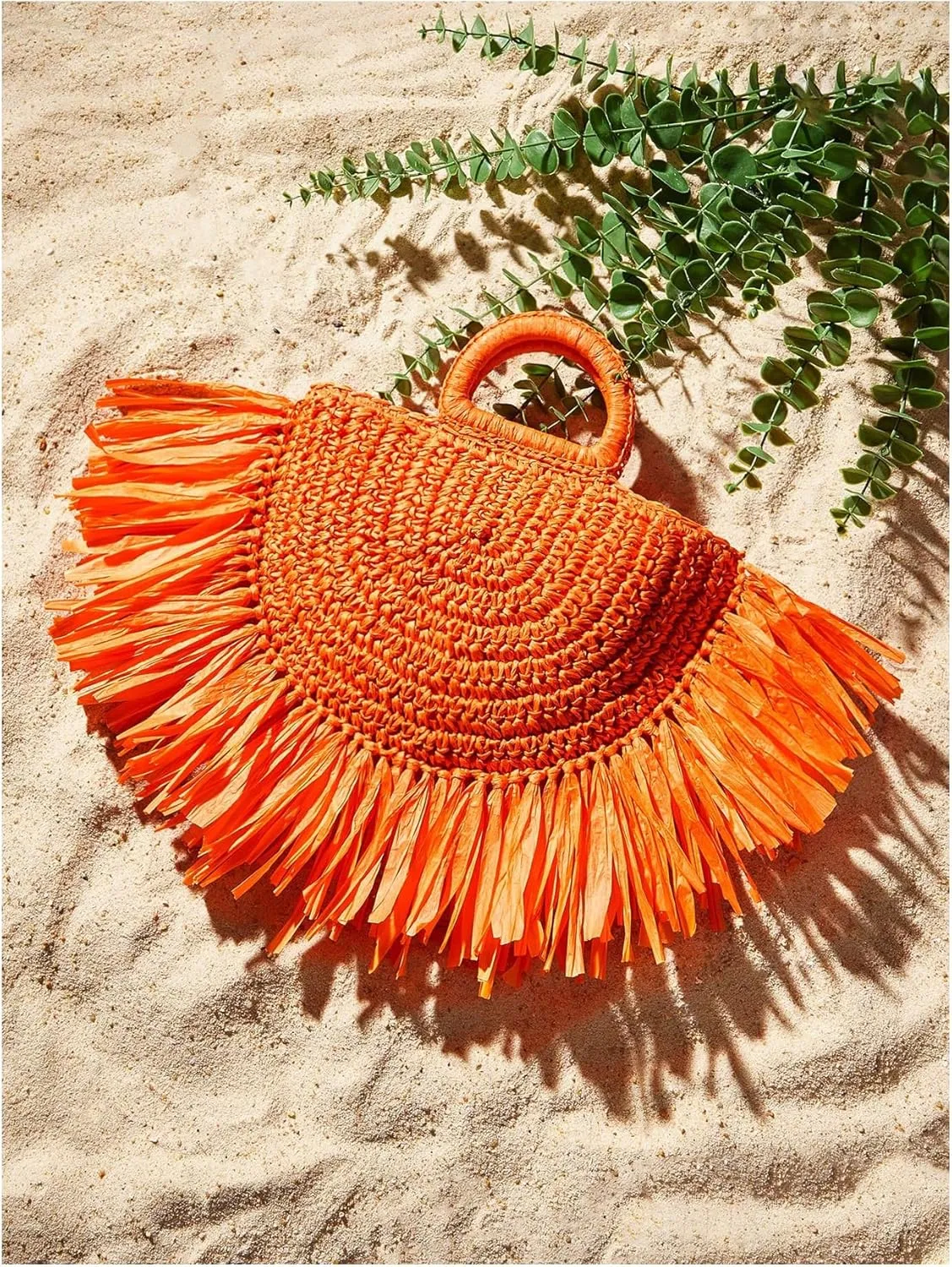 Floerns Women's Straw Bag Holiday Beach Vacation Fringe Trim Handbag