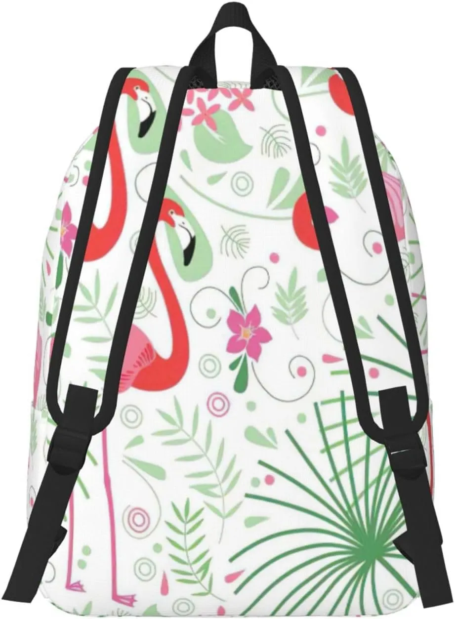 Floral Flamingo Botany Canvas Casual Lightweight Duffel Bag, Fashion Duffel Bag, Unisex Travel Backpack
