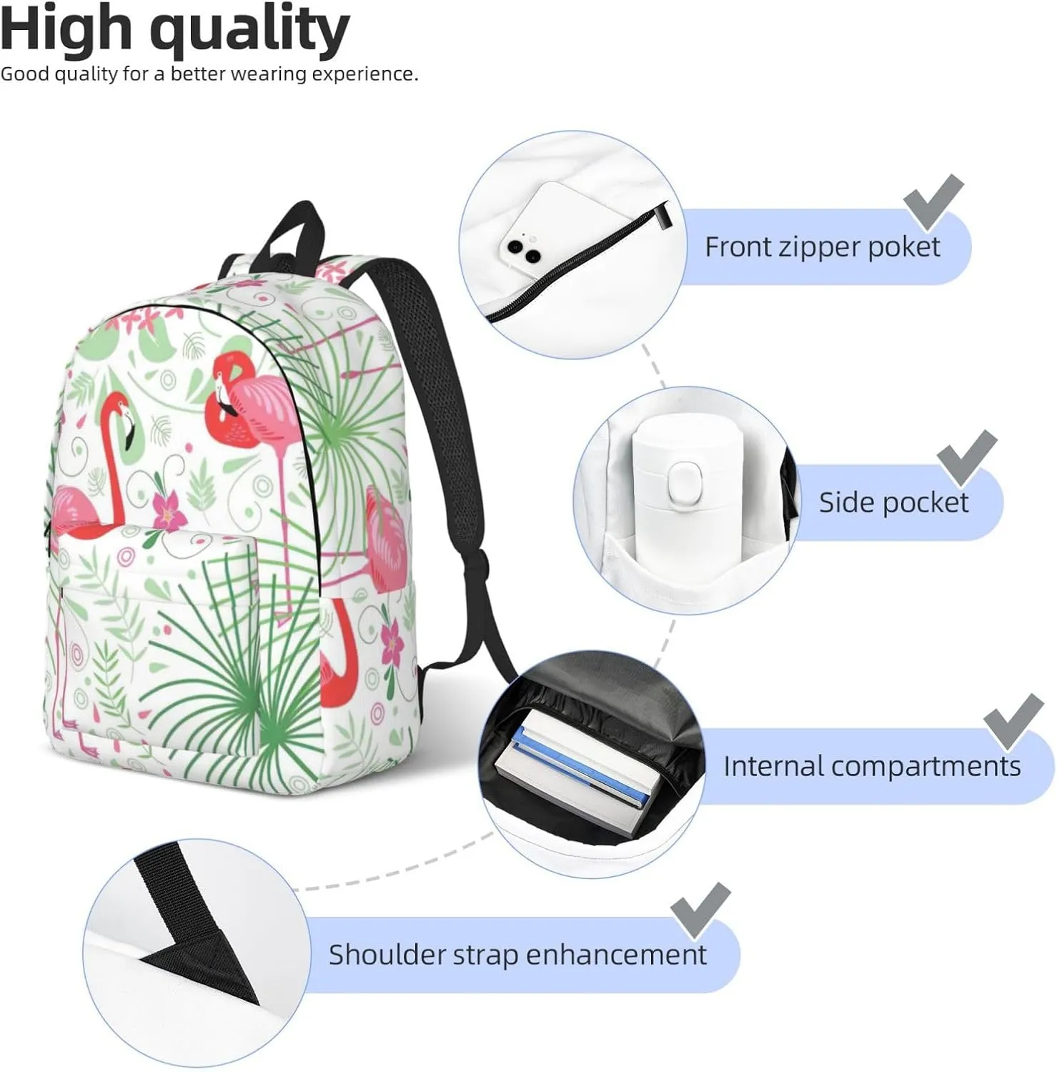 Floral Flamingo Botany Canvas Casual Lightweight Duffel Bag, Fashion Duffel Bag, Unisex Travel Backpack