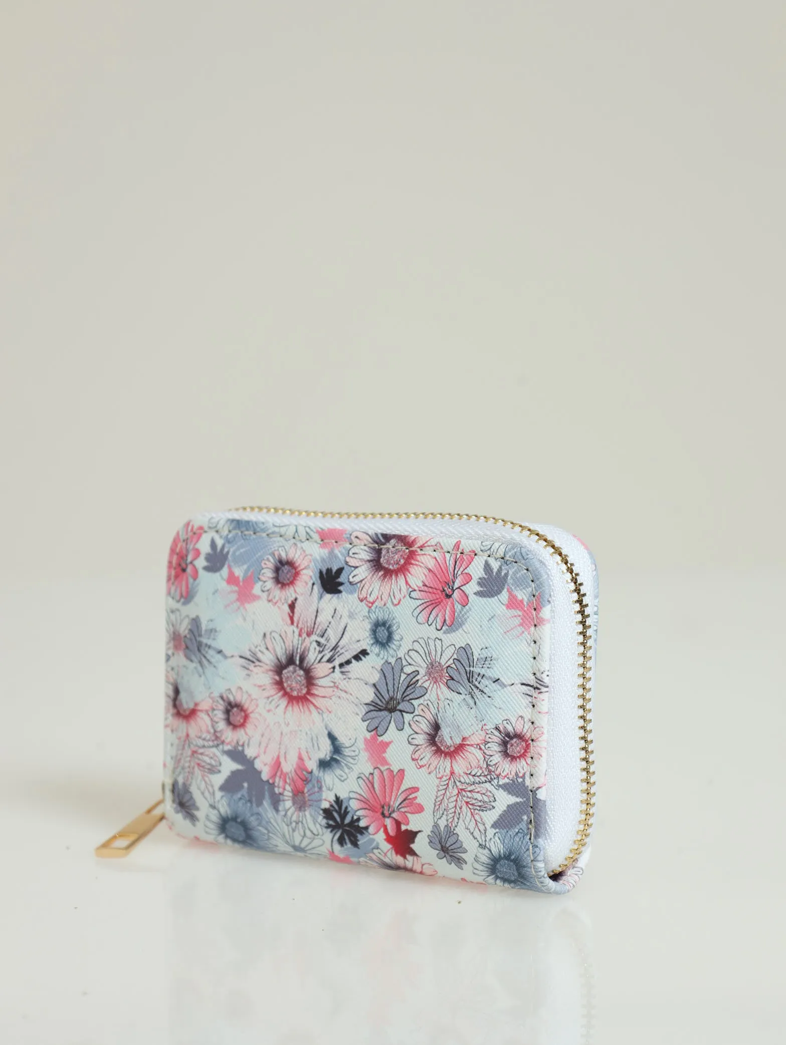 Floral Watercolour Zip Around Purse - Light Blue