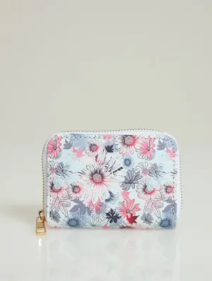 Floral Watercolour Zip Around Purse - Light Blue