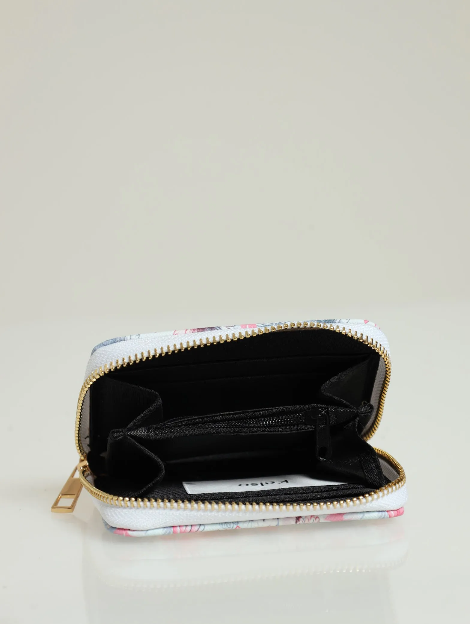 Floral Watercolour Zip Around Purse - Light Blue