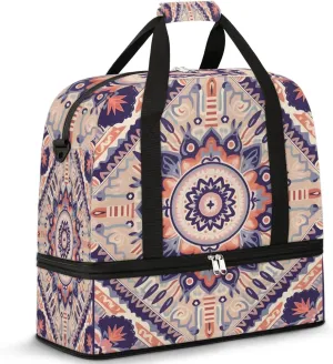 Flower Boho Printings Travel Duffle Bag, Collapsible Travel Bag Sports Gym Bag With Shoes Compartment Weekender Bag Overnight Bag For Women Men