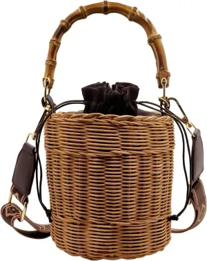 Flower Pearls Rattan Tote Bag Summer Beach Drawstring Straw Bucket Bag Diamonds Woven Handbag