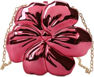 Flower Sparkly Acrylic Fancy Clutch Purse for Women, Floral Shape Crossbody Handbag Metallic Evening Bag Party Prom