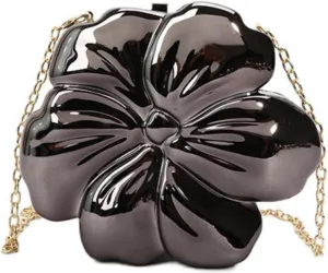 Flower Sparkly Acrylic Fancy Clutch Purse for Women, Floral Shape Crossbody Handbag Metallic Evening Bag Party Prom