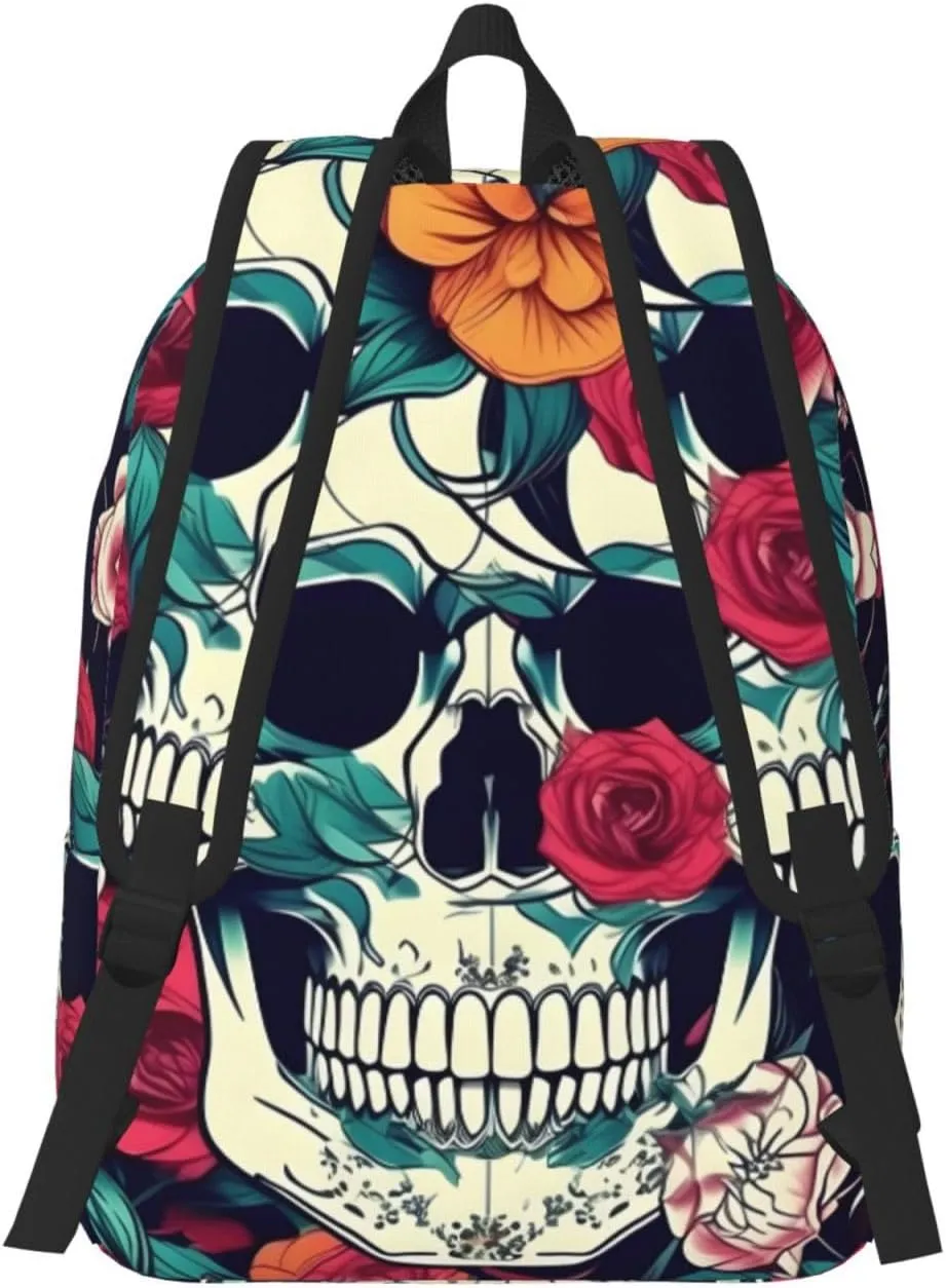 Flowers Skull Ornamental print Hiking Backpack Casual Daypack Outdoor Travel Backpacks Bookbag for Men Women Adult