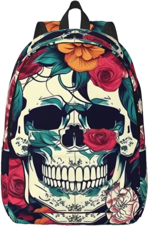 Flowers Skull Ornamental print Hiking Backpack Casual Daypack Outdoor Travel Backpacks Bookbag for Men Women Adult