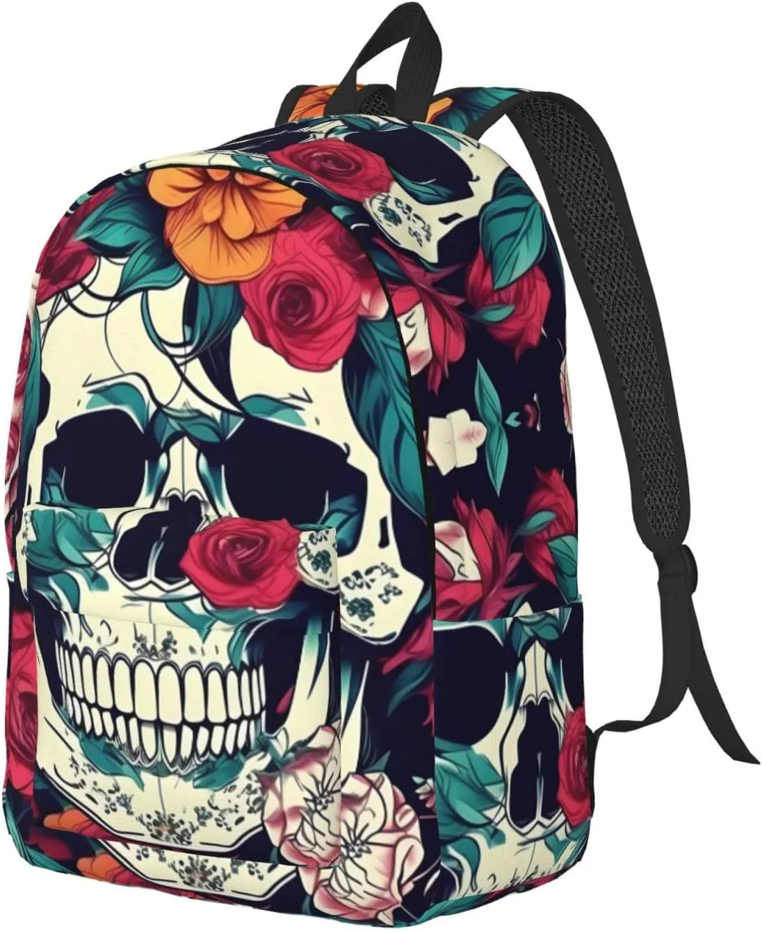 Flowers Skull Ornamental print Hiking Backpack Casual Daypack Outdoor Travel Backpacks Bookbag for Men Women Adult