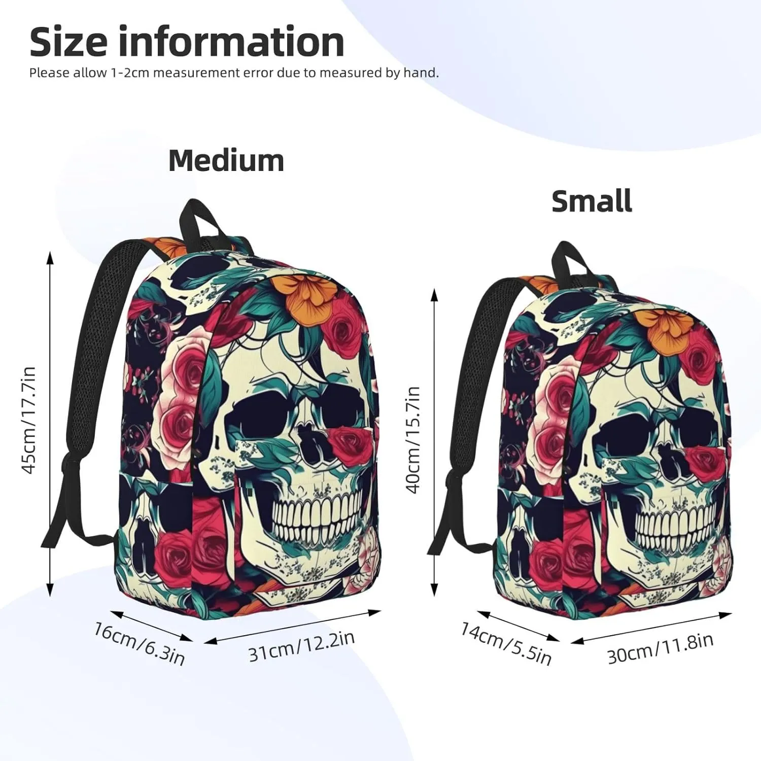 Flowers Skull Ornamental print Hiking Backpack Casual Daypack Outdoor Travel Backpacks Bookbag for Men Women Adult
