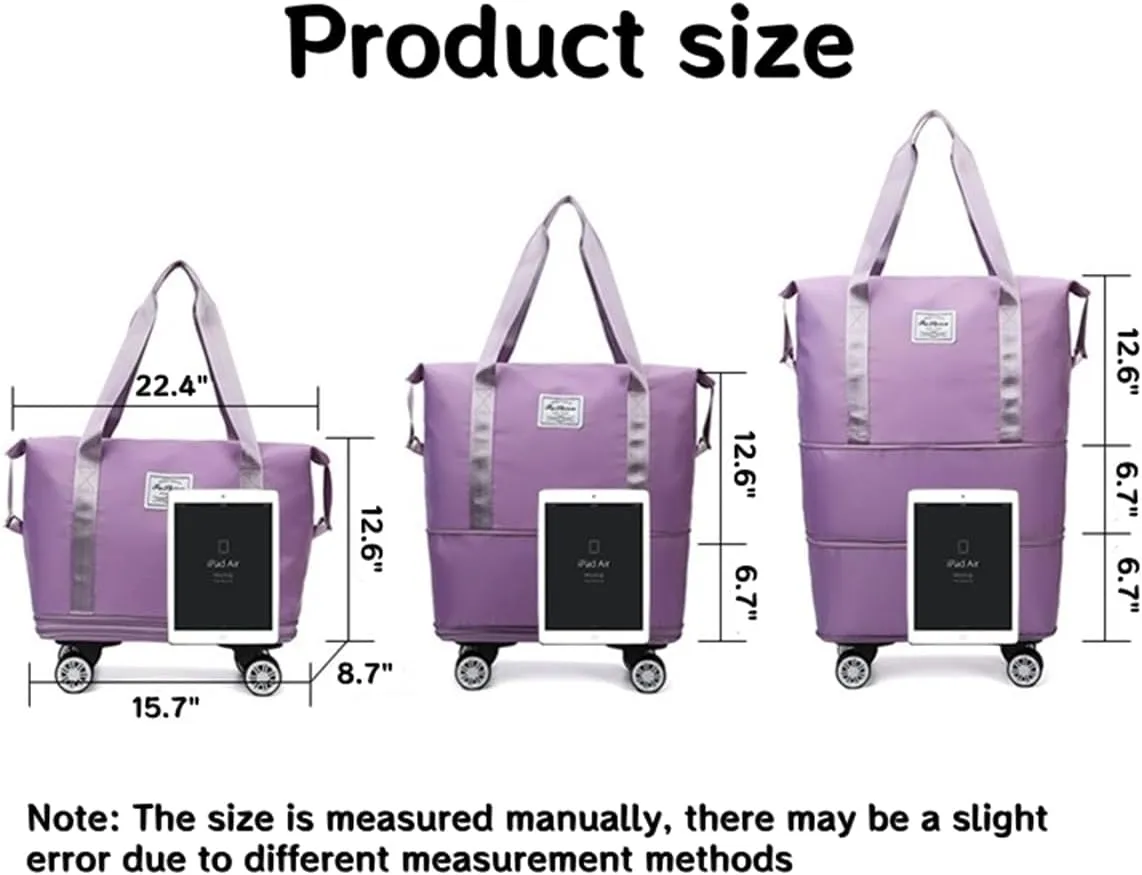 Foldable Duffle Travel Bag with Wheels, Expandable Rolling Duffle Suitcase, Detachable Rolling Luggage Wheels, Carry-on Large Duffel Bag, Suit Gym, Camping or Business Trip (Purple)