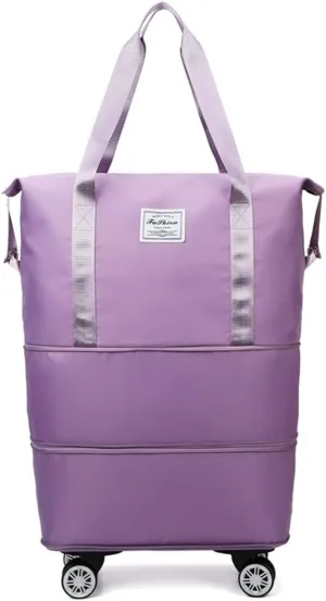 Foldable Duffle Travel Bag with Wheels, Expandable Rolling Duffle Suitcase, Detachable Rolling Luggage Wheels, Carry-on Large Duffel Bag, Suit Gym, Camping or Business Trip (Purple)