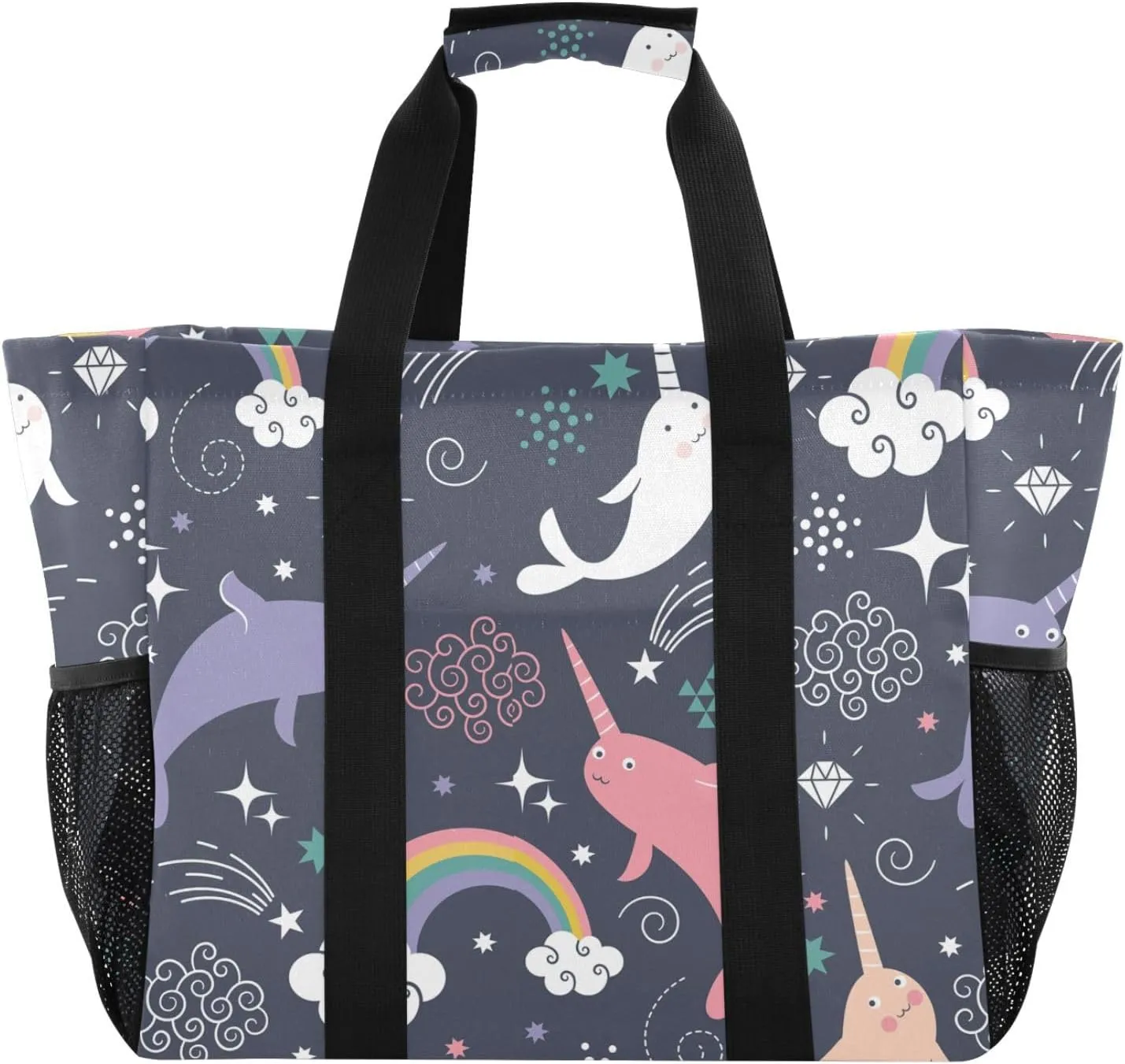 Foldable Grocery Reusable Tote Grocery Bag, Travel Canvas Shoulder Bags, Large Casual Laundry Pool Beach Bag