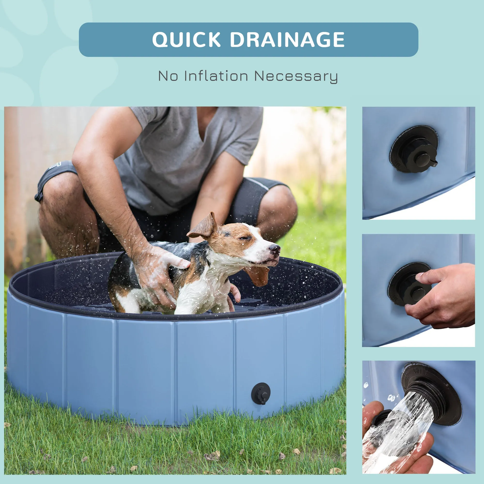 Foldable Pet Pool with Wooden Frame – 100cm Splash Bath for Dogs & Cats