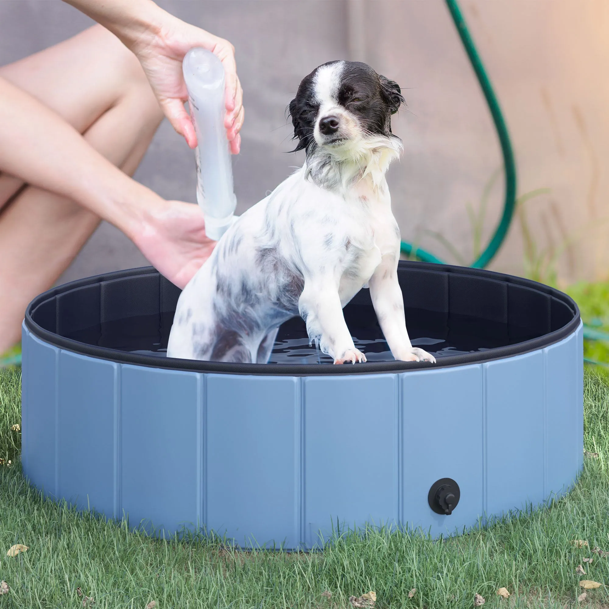 Foldable Pet Pool with Wooden Frame – 100cm Splash Bath for Dogs & Cats