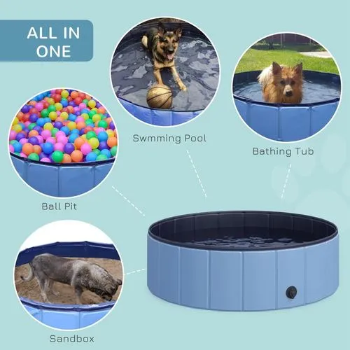 Foldable Pet Pool with Wooden Frame – 100cm Splash Bath for Dogs & Cats